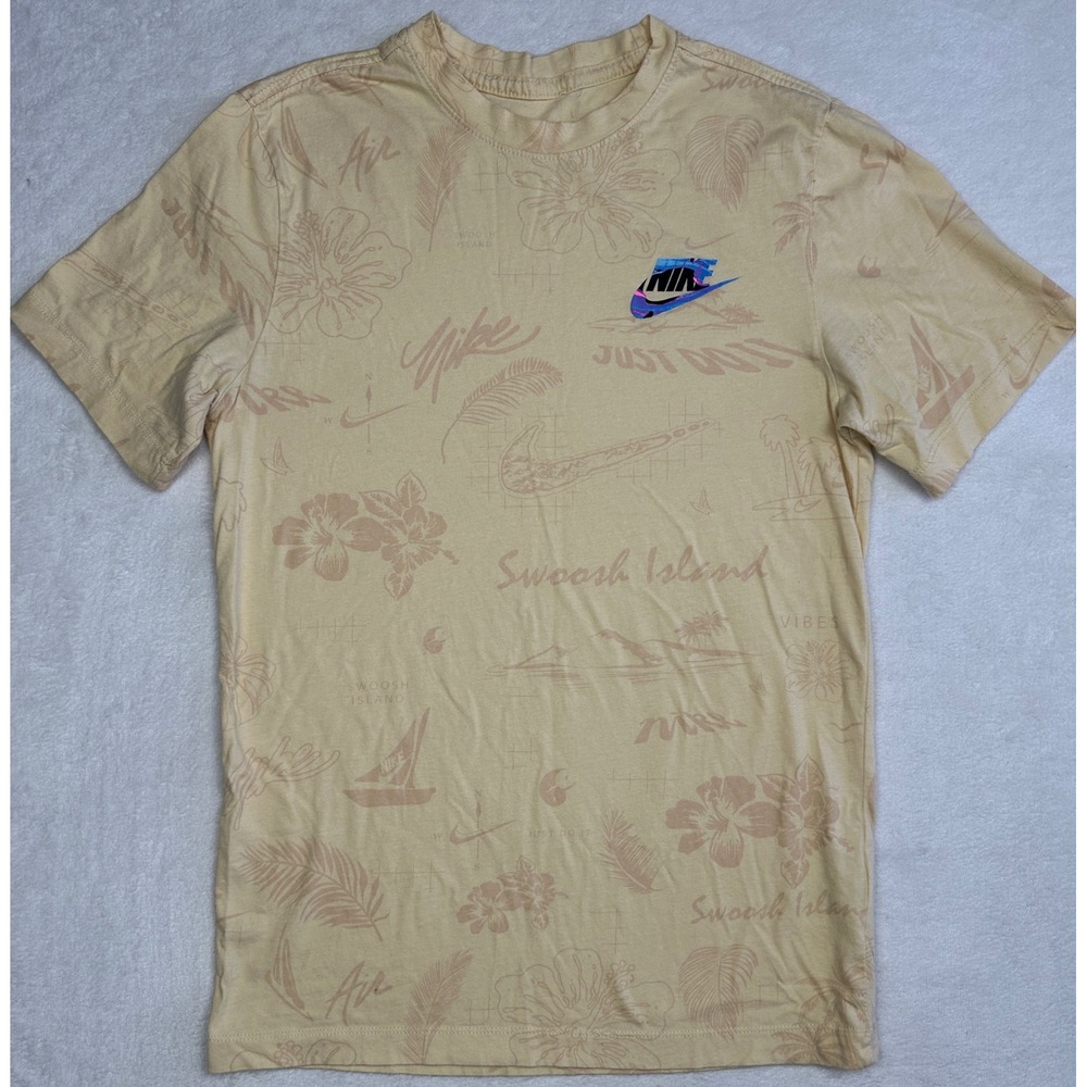 Nike Swoosh Island Tropical Graphic Tee Tan Beige DB6170-294 Mens‎ Small